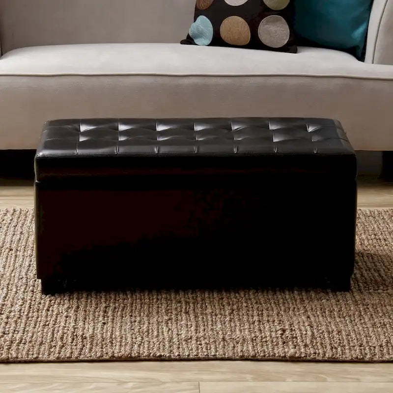 Banc de rangement capitonné en similicuir avec cadre en bois et rangement dissimulé