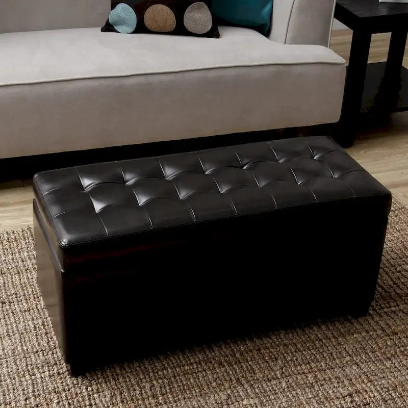 Banc de rangement capitonné en similicuir avec cadre en bois et rangement dissimulé
