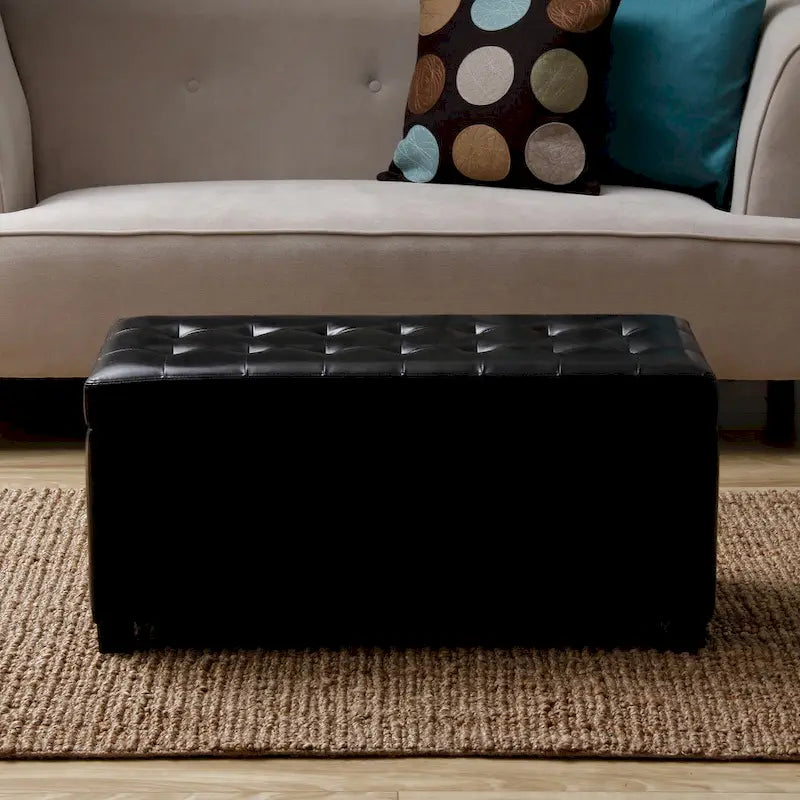 Banc de rangement capitonné en similicuir avec cadre en bois et rangement dissimulé
