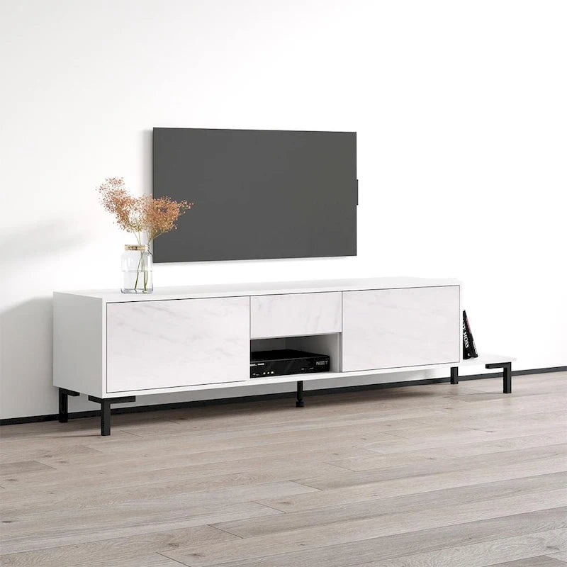 Meuble TV moderne avec façades haute brillance pour téléviseurs jusqu'à 85 pouces