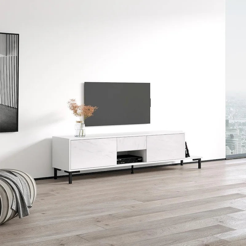 Meuble TV moderne avec façades haute brillance pour téléviseurs jusqu'à 85 pouces