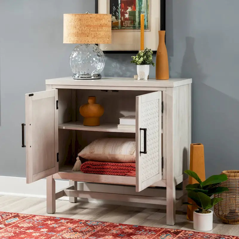 Meuble d'appoint 2 portes en bois avec étagères réglables