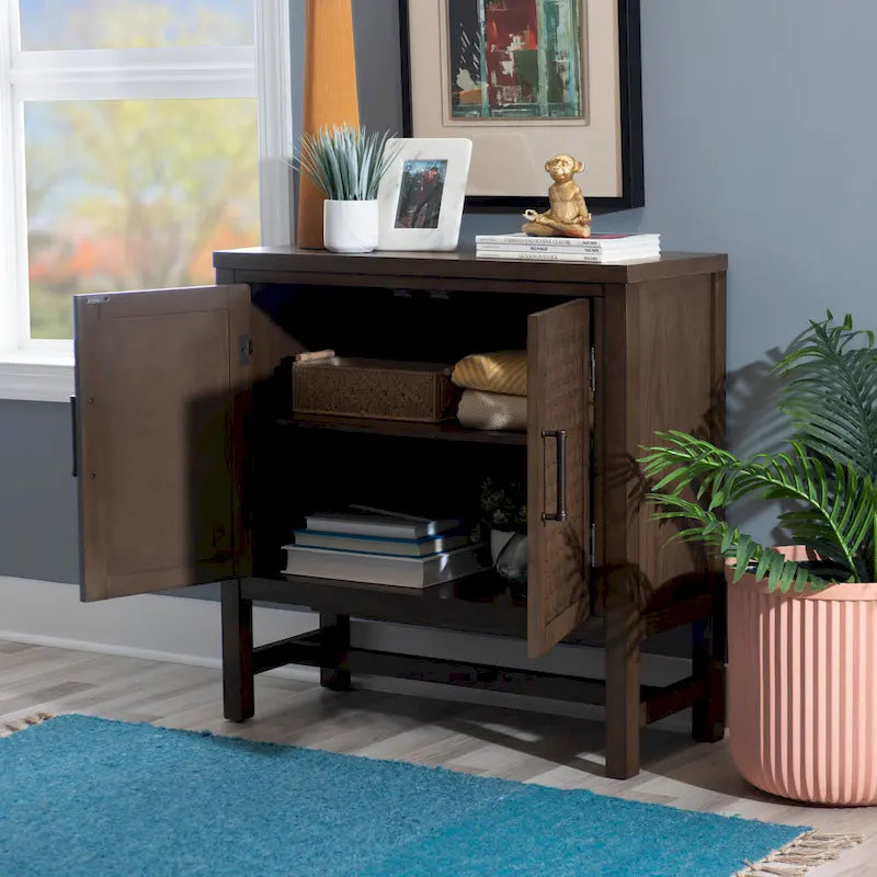 Meuble d'appoint 2 portes en bois avec étagères réglables