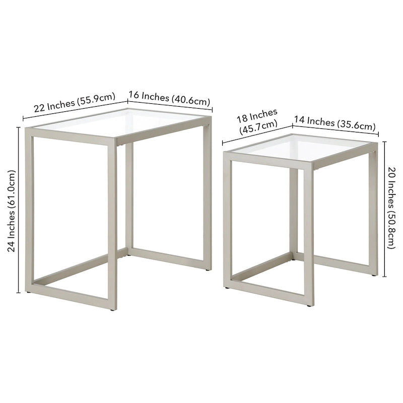 Table d'appoint rectangulaire à plateau en verre trempé et cadre en acier