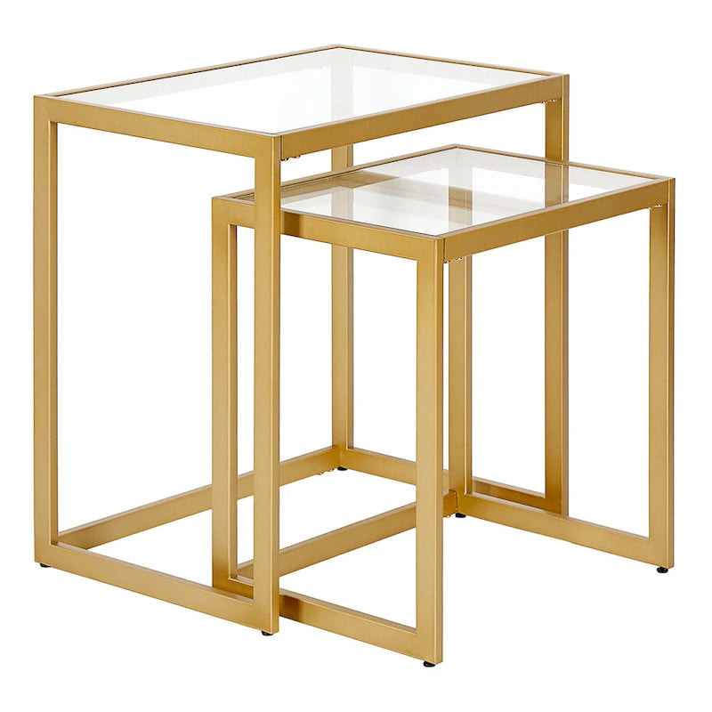 Table d'appoint rectangulaire à plateau en verre trempé et cadre en acier