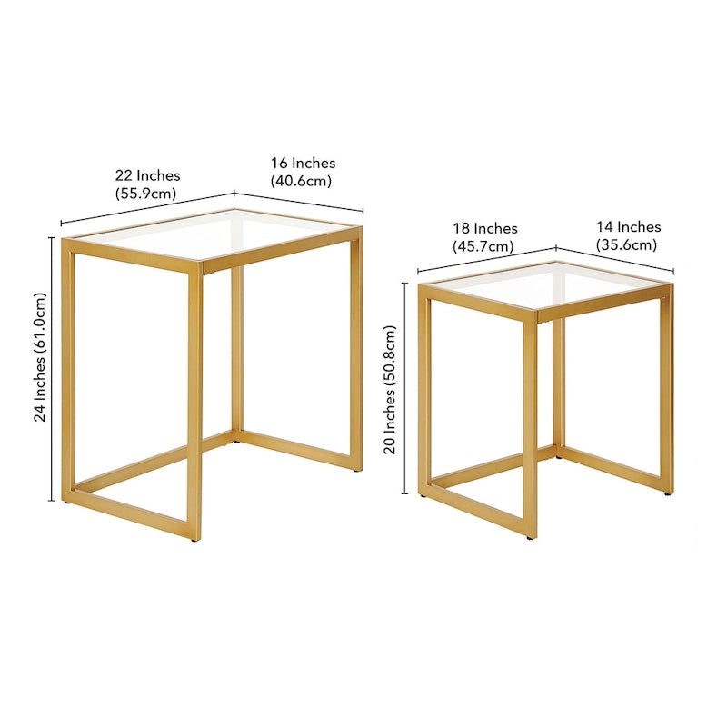 Table d'appoint rectangulaire à plateau en verre trempé et cadre en acier