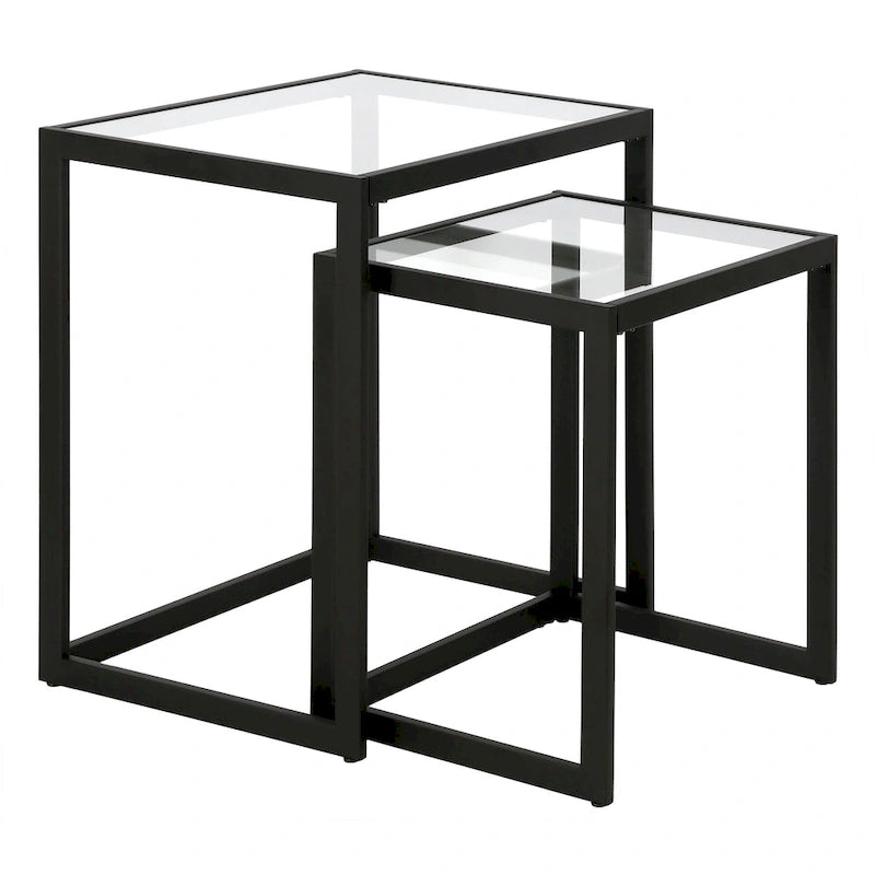 Table d'appoint rectangulaire à plateau en verre trempé et cadre en acier