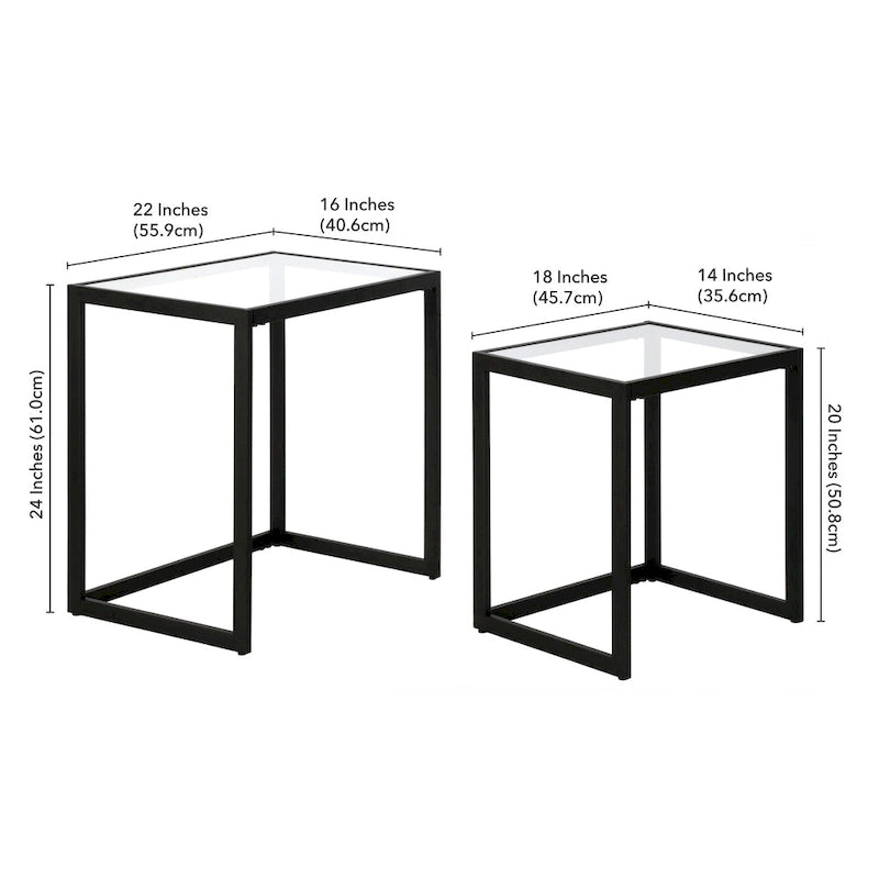 Table d'appoint rectangulaire à plateau en verre trempé et cadre en acier