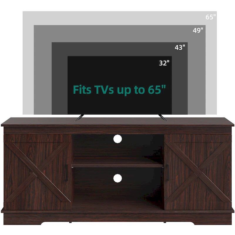 Meuble TV de Ferme en Bois pour Téléviseur 65 Pouces, Portes Coulissantes Grise et Blanche
