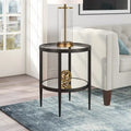 Table d'appoint ronde avec miroir, structure en acier et plateau en verre