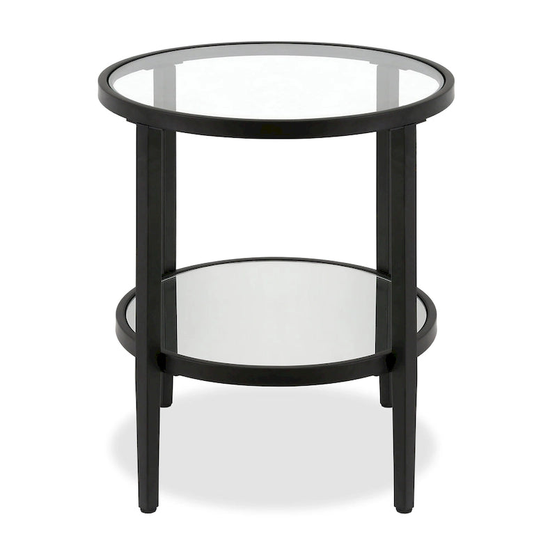 Table d'appoint ronde avec miroir, structure en acier et plateau en verre