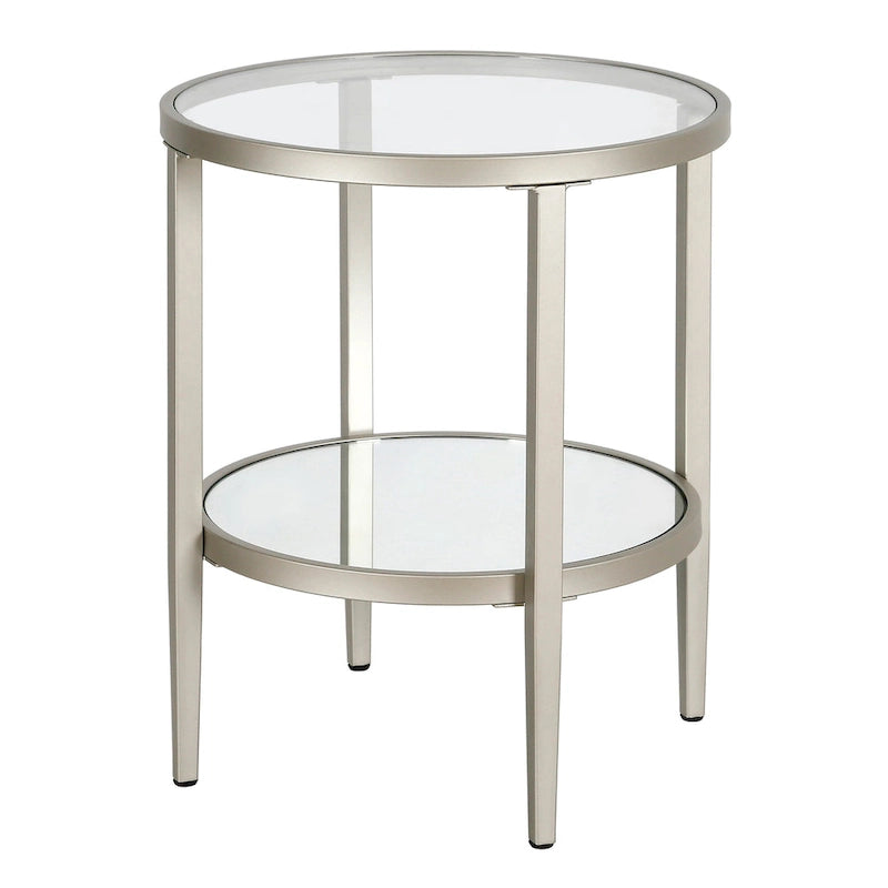 Table d'appoint ronde avec miroir, structure en acier et plateau en verre