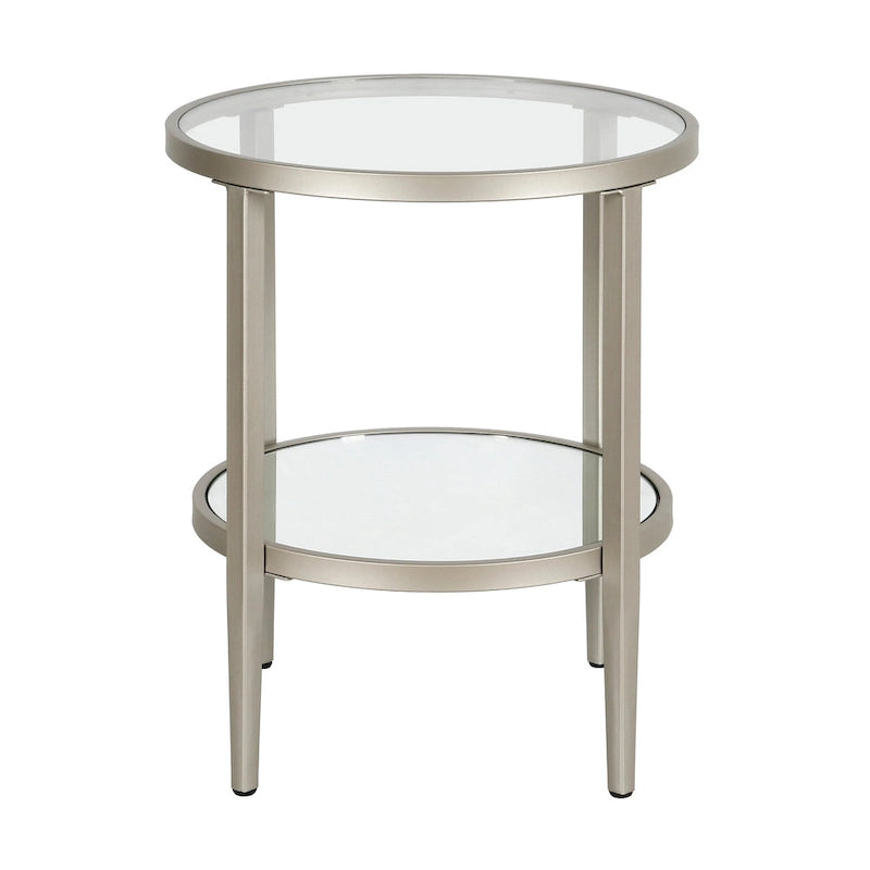 Table d'appoint ronde avec miroir, structure en acier et plateau en verre