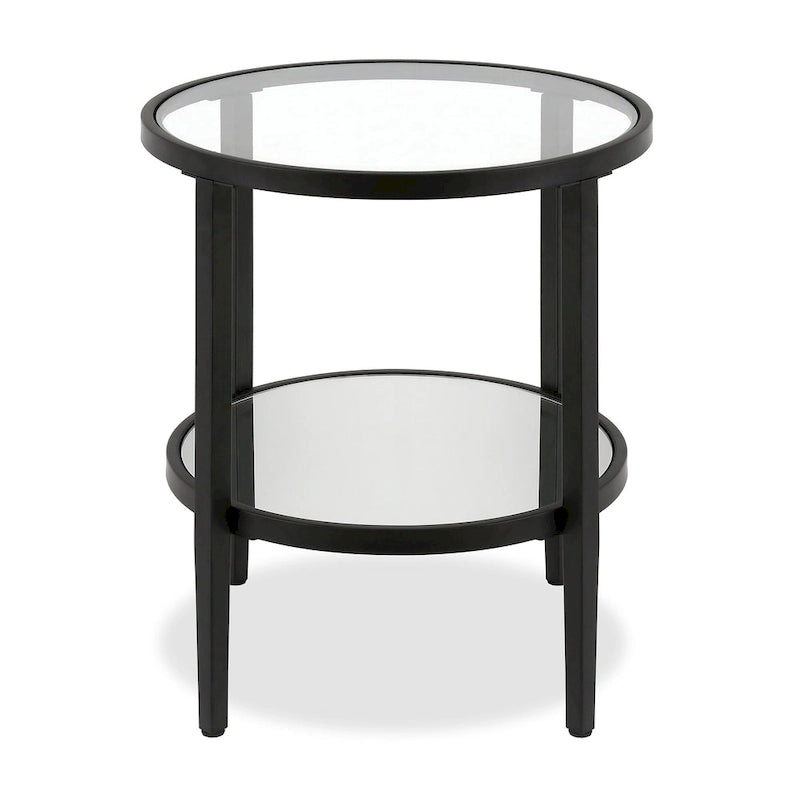 Table d'appoint ronde avec miroir, structure en acier et plateau en verre