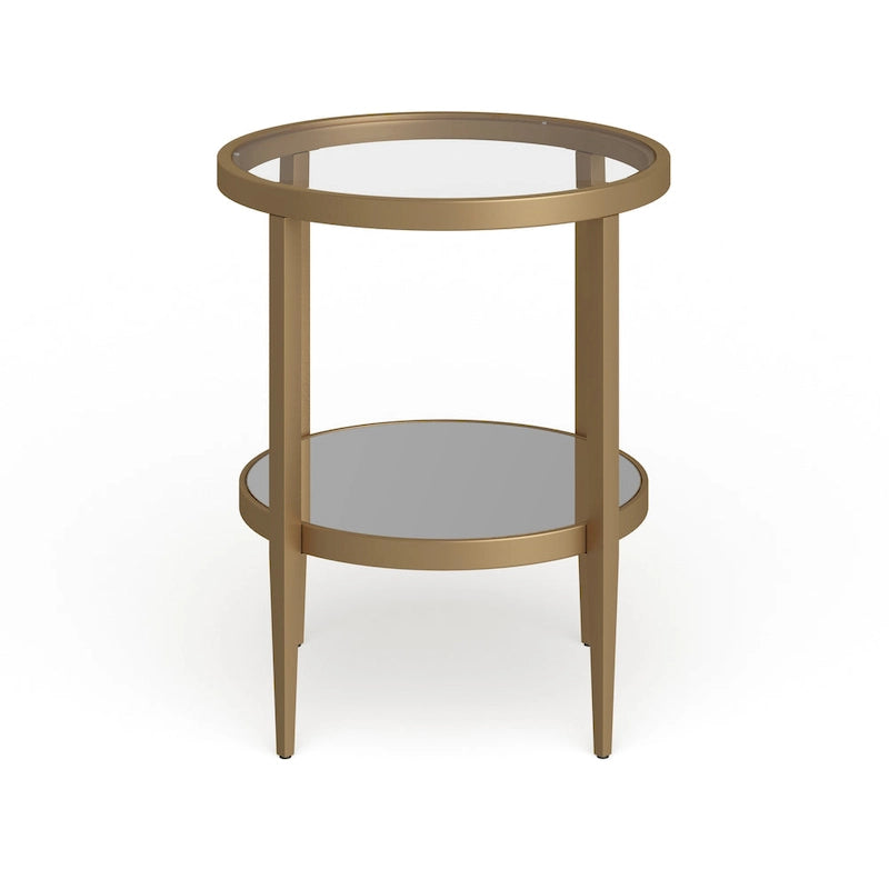 Table d'appoint ronde avec miroir, structure en acier et plateau en verre