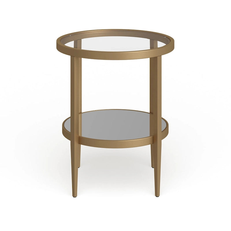 Table d'appoint ronde avec miroir, structure en acier et plateau en verre