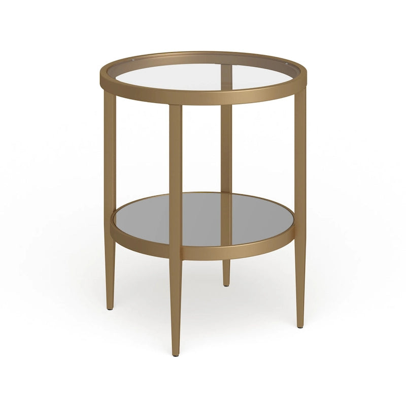 Table d'appoint ronde avec miroir, structure en acier et plateau en verre