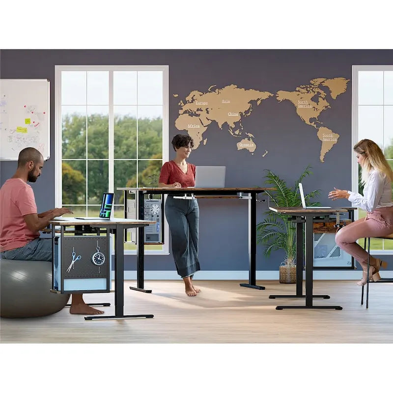 Bureau debout électrique en L de 57 pouces à hauteur réglable avec tiroir clavier et tablette pour unité centrale