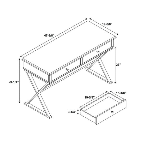 Bureau bleu et or avec tiroir et piétement en métal en X