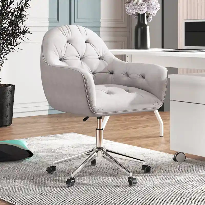 Chaise de bureau ergonomique pivotante en velours capitonné réglable