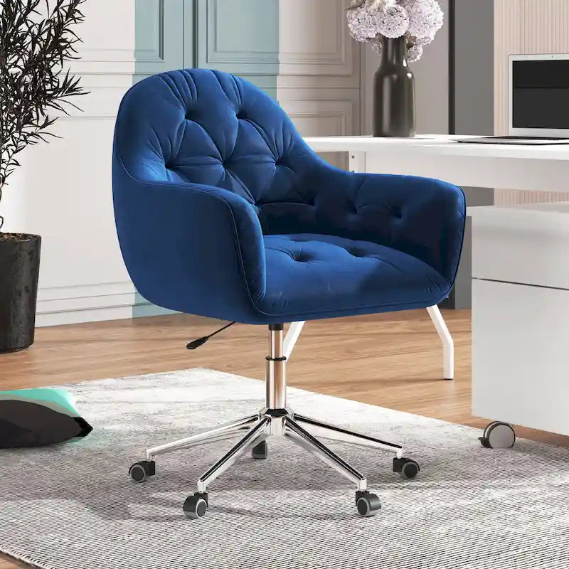 Chaise de bureau ergonomique pivotante en velours capitonné réglable