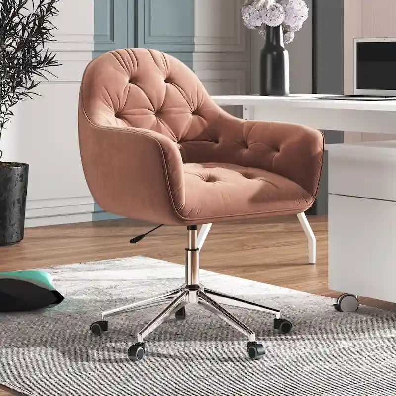 Chaise de bureau ergonomique pivotante en velours capitonné réglable