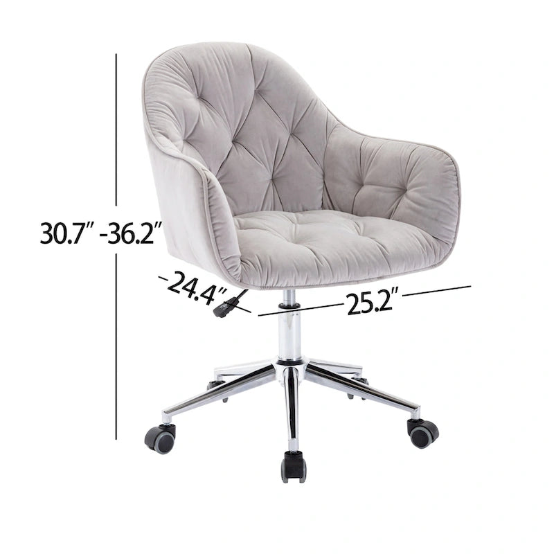 Chaise de bureau ergonomique pivotante en velours capitonné réglable