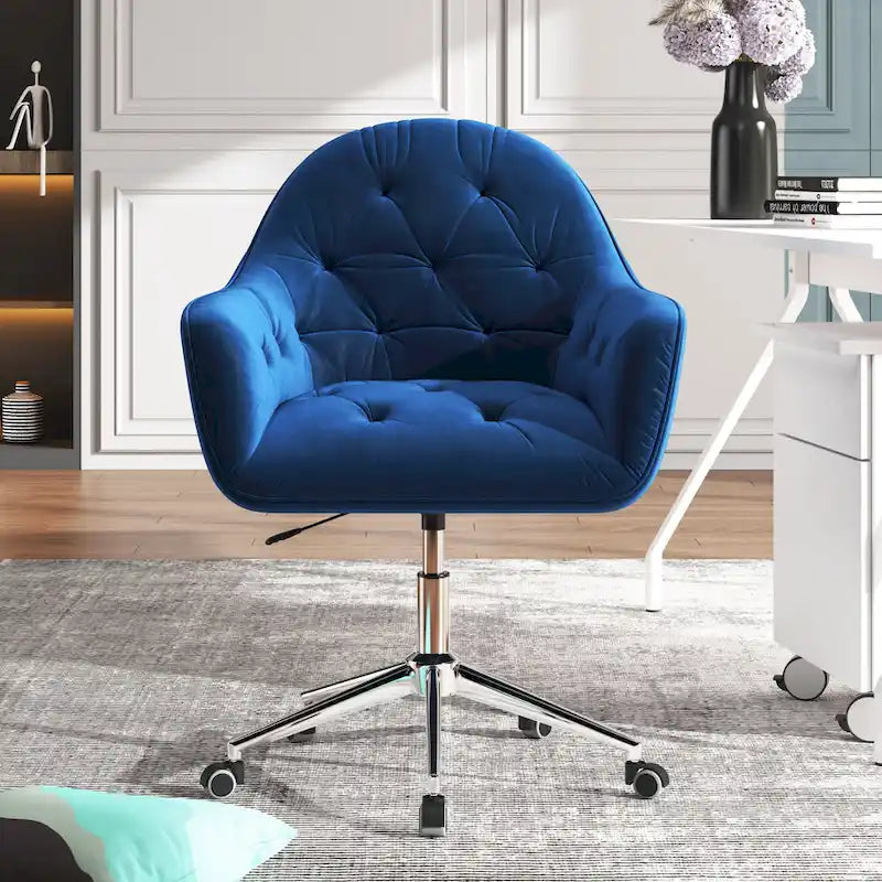 Chaise de bureau ergonomique pivotante en velours capitonné réglable