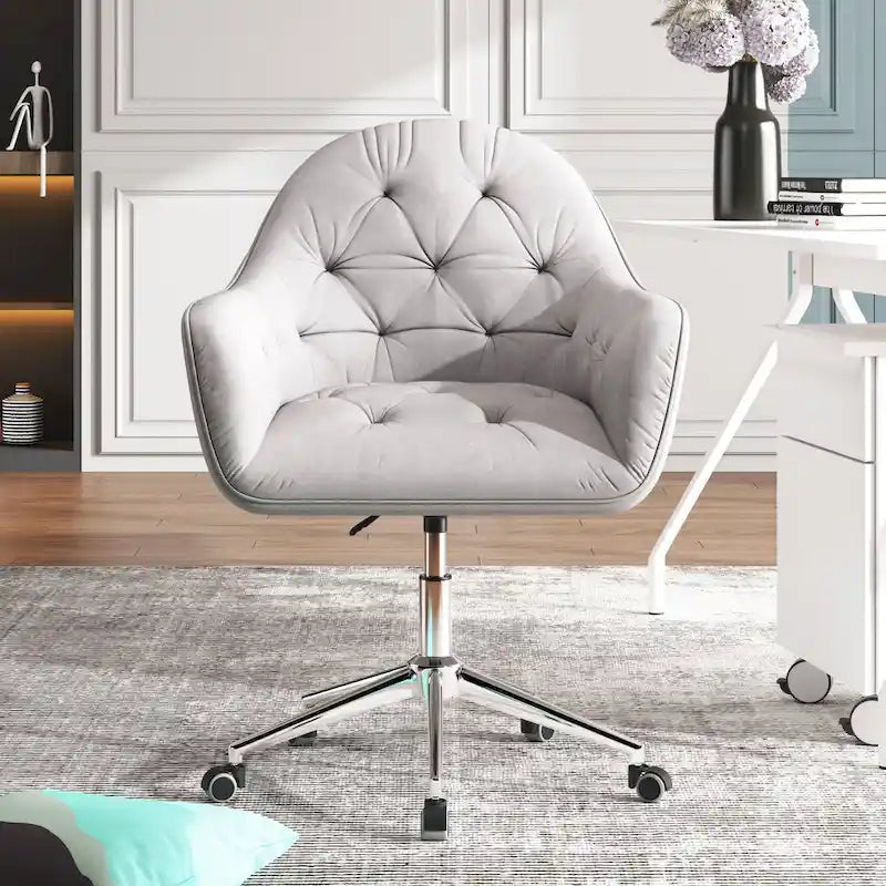 Chaise de bureau ergonomique pivotante en velours capitonné réglable