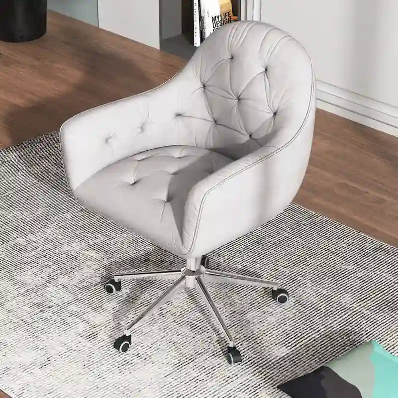 Chaise de bureau ergonomique pivotante en velours capitonné réglable