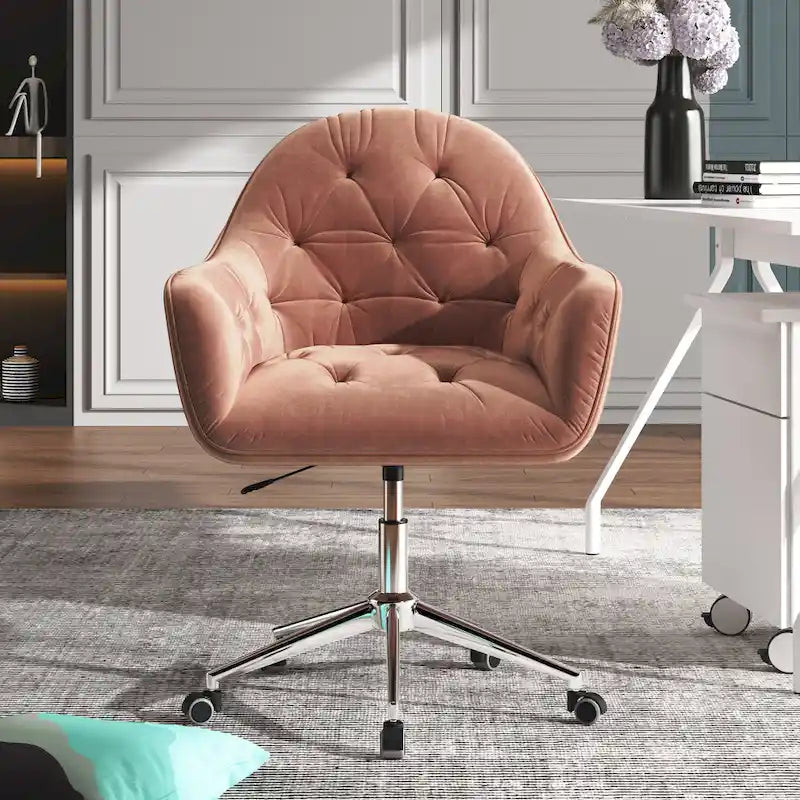 Chaise de bureau ergonomique pivotante en velours capitonné réglable