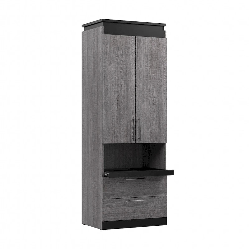 Meuble de rangement haut avec portes, tiroirs et tablette coulissante