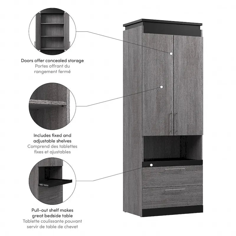 Meuble de rangement haut avec portes, tiroirs et tablette coulissante
