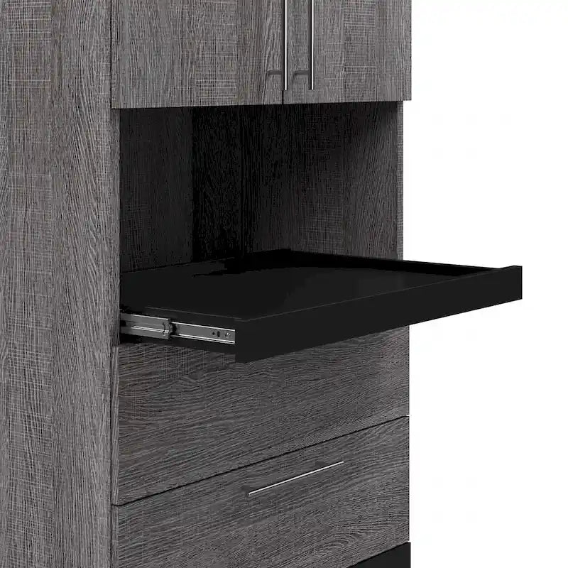 Meuble de rangement haut avec portes, tiroirs et tablette coulissante