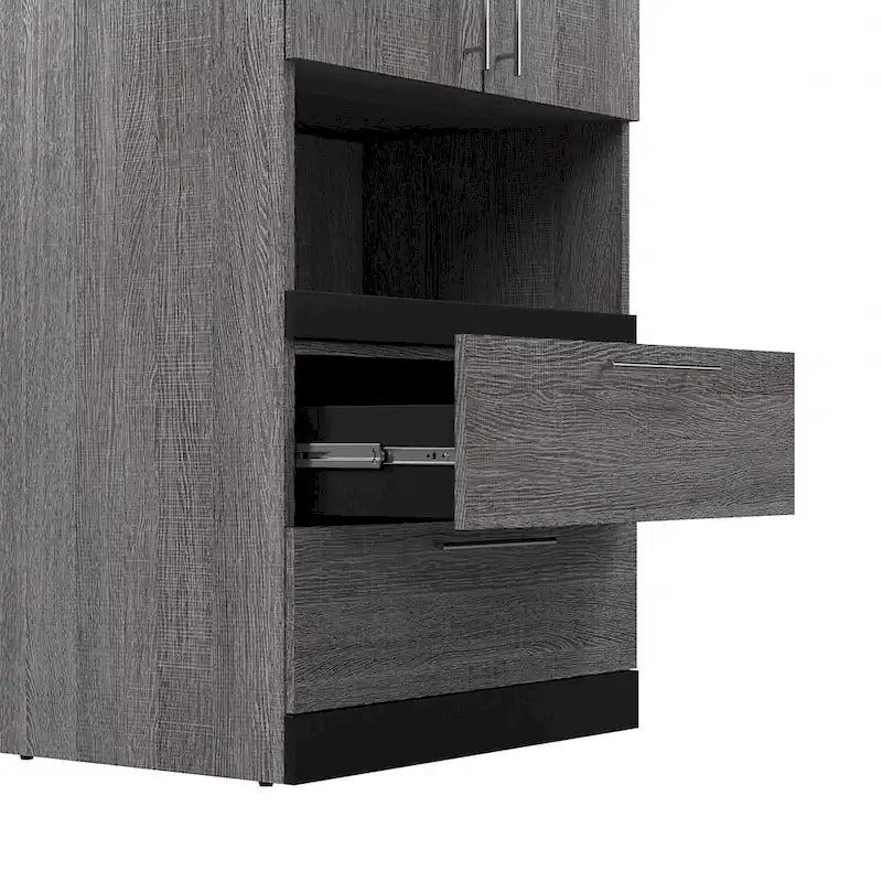 Meuble de rangement haut avec portes, tiroirs et tablette coulissante