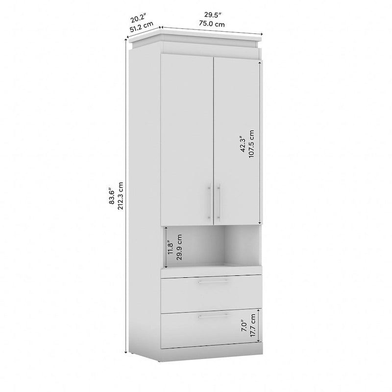 Meuble de rangement haut avec portes, tiroirs et tablette coulissante