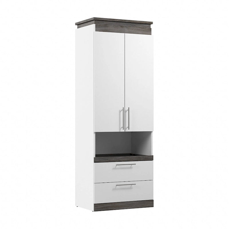 Meuble de rangement haut avec portes, tiroirs et tablette coulissante