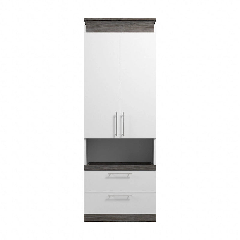 Meuble de rangement haut avec portes, tiroirs et tablette coulissante