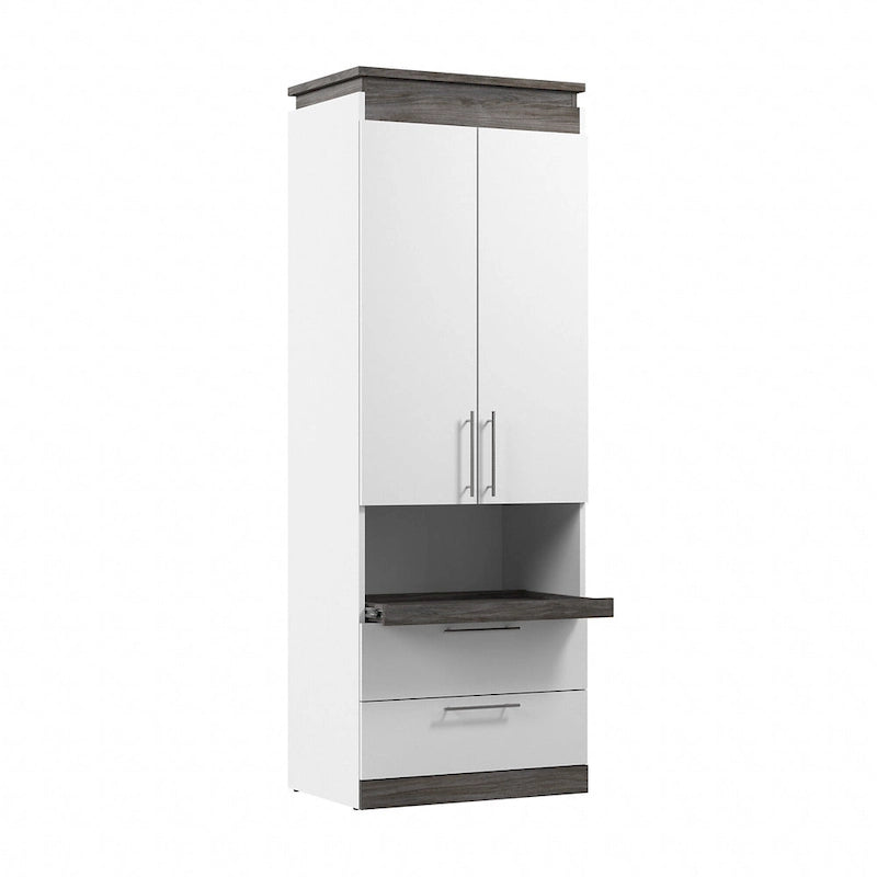 Meuble de rangement haut avec portes, tiroirs et tablette coulissante