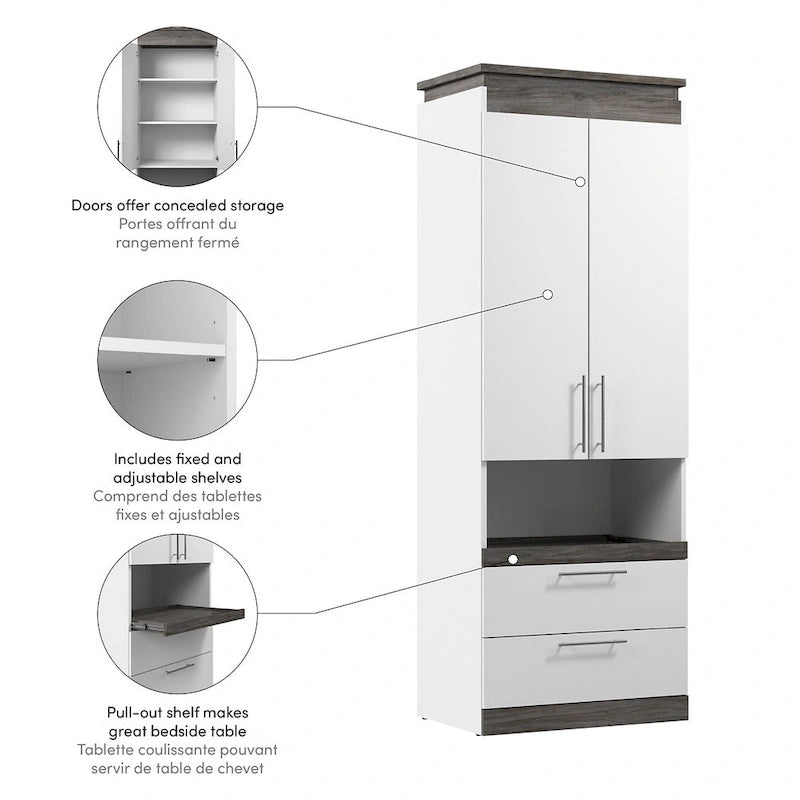 Meuble de rangement haut avec portes, tiroirs et tablette coulissante