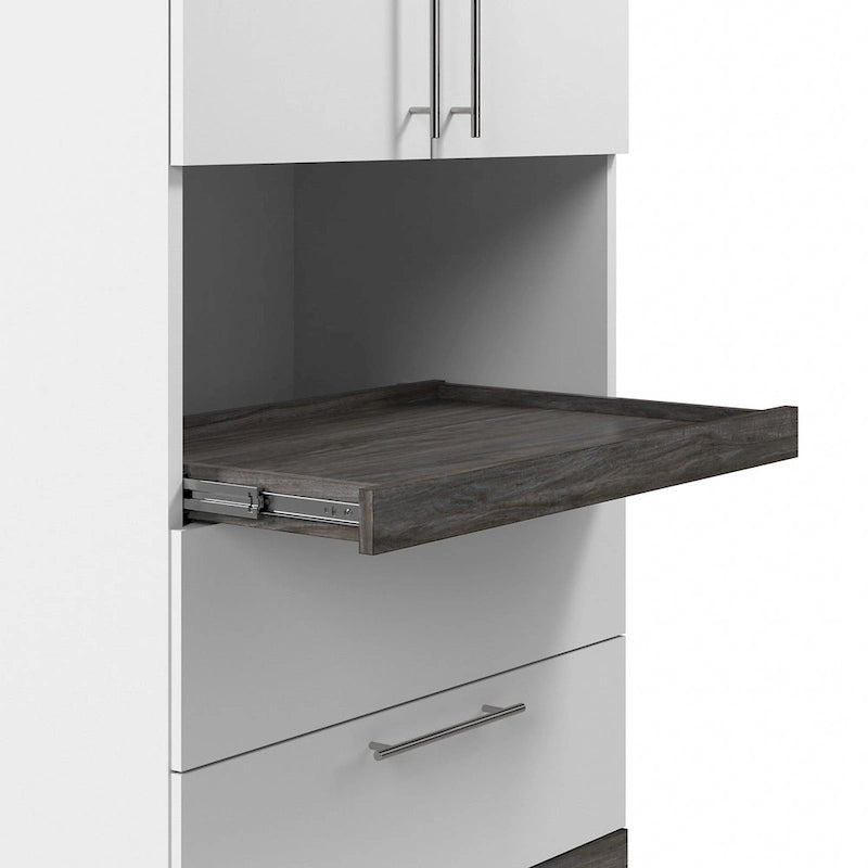 Meuble de rangement haut avec portes, tiroirs et tablette coulissante