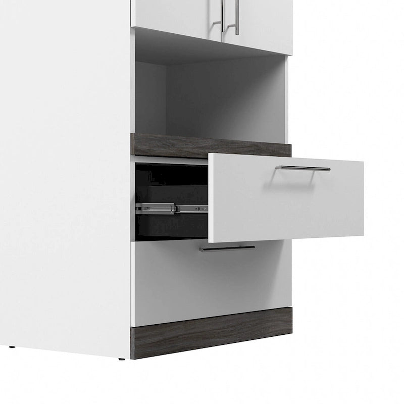 Meuble de rangement haut avec portes, tiroirs et tablette coulissante