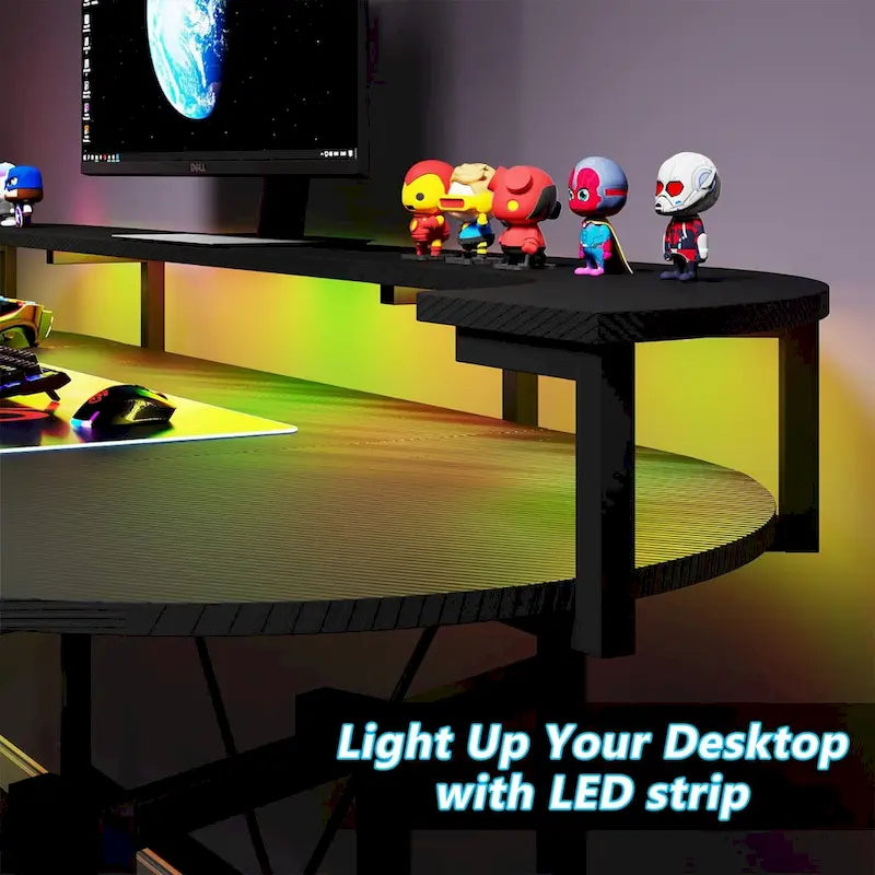 Bureau de jeu avec étagère pour moniteur, 75 pouces, pour ordinateur de bureau, avec bande LED