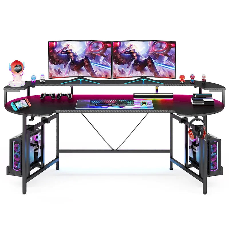 Bureau de jeu avec étagère pour moniteur, 75 pouces, pour ordinateur de bureau, avec bande LED