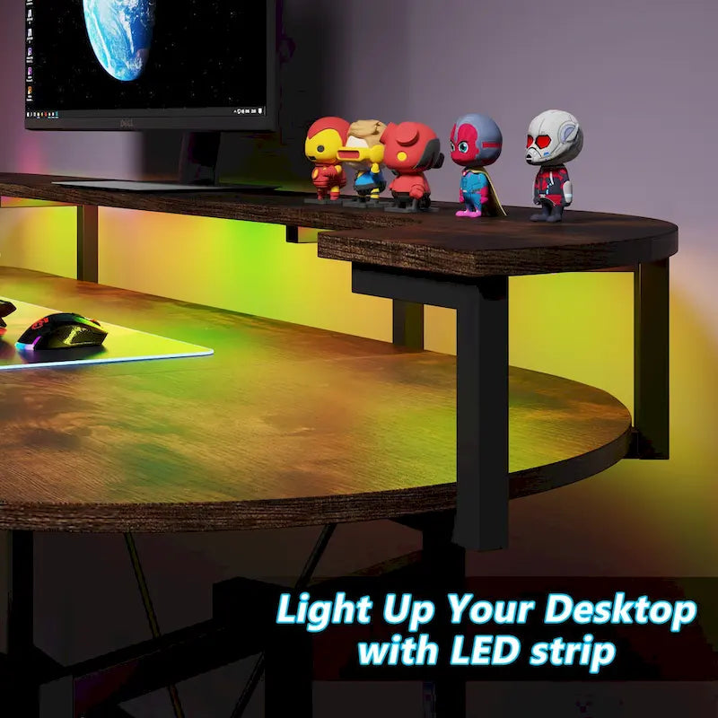 Bureau de jeu avec étagère pour moniteur, 75 pouces, pour ordinateur de bureau, avec bande LED