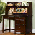 Bureau informatique de 122 cm en bois massif, 4 tiroirs, style transitionnel