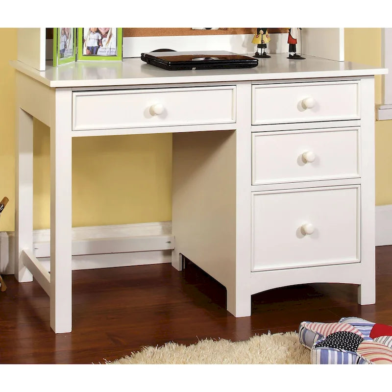Bureau informatique de 122 cm en bois massif, 4 tiroirs, style transitionnel
