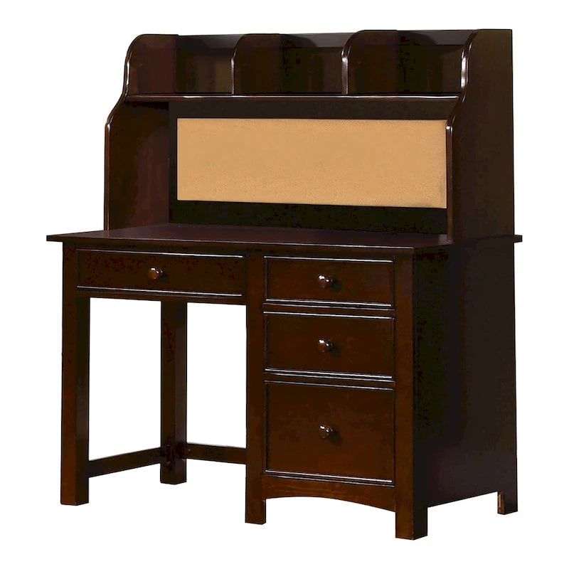 Bureau informatique de 122 cm en bois massif, 4 tiroirs, style transitionnel