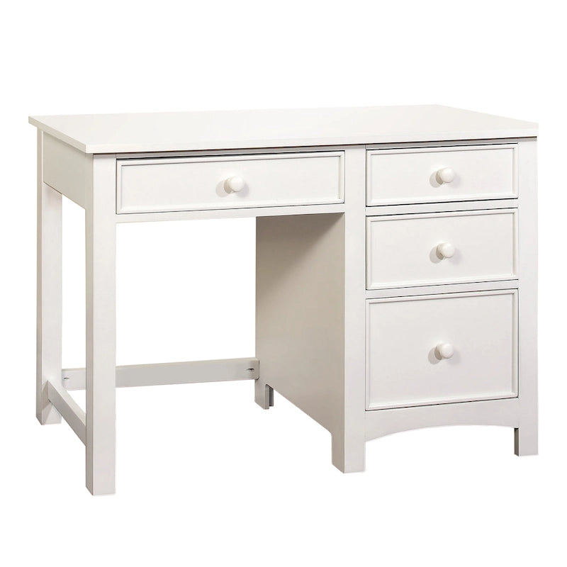 Bureau informatique de 122 cm en bois massif, 4 tiroirs, style transitionnel