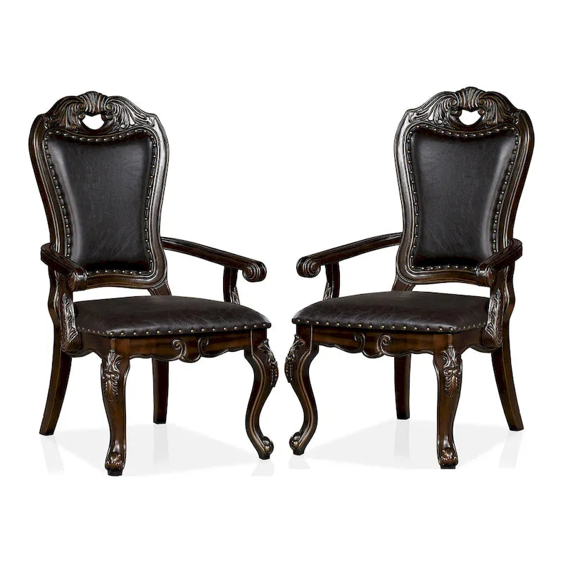 Fauteuil traditionnel en noyer massif avec garniture cloutée et pieds cabriolets